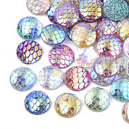 Resin Cabochons, AB Color Plated, Flat Round with Mermaid Fish Scale Pattern, Mixed Color, 10x3mm(X-CRES-T016-005A)