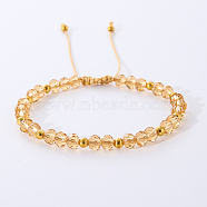 Bohemian Style Handmade Glass Braided Bead Bracelets for Women, with Brass Beads, Yellow(OL2464-7)