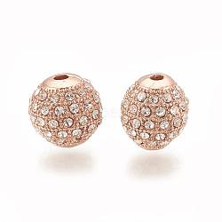 Alloy Bead, with Rhinestone, Round, Crystal, Rose Gold, 9.5x9.5mm, Hole: 1.5mm(X-PALLOY-S066-01E)