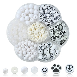 DIY Beads Jewelry Making Finding Kit, Including Acrylic & Polymer Clay Beads, White, 5~9.5x6~9x1~8mm, Hole: 1.8~2mm, 377pcs/box(DIY-YW0008-74B)