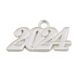 Alloy Enamel Pendants, Lead Free and Cadmium Free, Number 2024 Charm, Silver, WhiteSmoke, 18.5x36.5x1.5mm, Hole: 4mm(PALLOY-ZX001-12S-03)