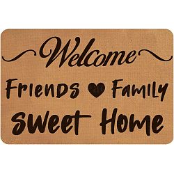 Linen and Rubber Ground Mat, Rectangle with Word Welcome Friends Family Sweet Home, Peru, Word, 40x60cm(AJEW-WH0142-007)