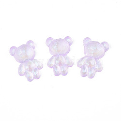 Transparent Acrylic Cabochons, Half Hole, Glitter Beads, Bear, Lilac, 25x16.5x7mm, Half Hole: 1.2mm(MACR-N015-05A)