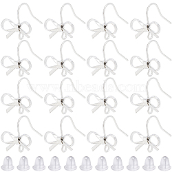 28Pcs Bowknot Shape Brass Earring Hook, with Loops & 40Pcs Plastic Ear Nuts, Platinum, 22 Gauge, 16x15mm, Hole: 2mm, Pin: 0.6mm(DIY-SP0001-06P)