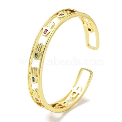 Brass Pave Colorful Glass Open Cuff Bangles, Hamsa Hand Hollow Bangles for Women, Real 18K Gold Plated, Inner Diameter: 2-1/4 inch(5.7cm), 7mm(BJEW-Z061-13G)