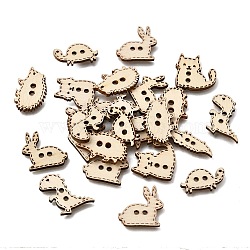 2-Hole Animal Theme Wood Buttons, Mixed Shapes with Stitch Border, Blanched Almond, 11.5~20x20~25x2.5mm, Hole: 2.5mm(WD-CBA9CDE-02A)