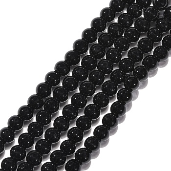 Synthetic Black Stone Beads Strands, Dyed, Round, Black, 4mm, Hole: 1mm, about 49pcs/strand, 7.8 inch