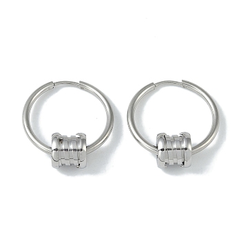 Non-Tarnish 304 Stainless Steel Earrings, Hoop Earrings, Column, Stainless Steel Color, 27x24.5mm