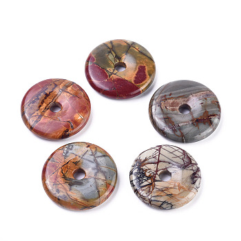 Natural Polychrome Jasper/Picasso Stone/Picasso Jasper Pendants, Donut/Pi Disc, 40x7~8mm, Hole: 6.5mm