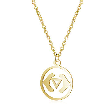 201 Stainless Steel Pendants Necklaces, with Cable Chains, Flat Round, Golden, 16.3 inch(40cm), 1mm