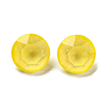 Glass Rhinestone Cabochons, Point Back & Back Plated, Faceted, Round, Jonquil, 8x6mm