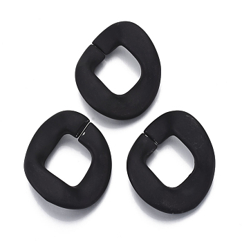Spray Painted CCB Plastic Linking Rings, Quick Link Connectors, For Jewelry Curb Chains Making, Twist, Black, 48.5x40.5x10mm, Inner Diameter: 22x25mm