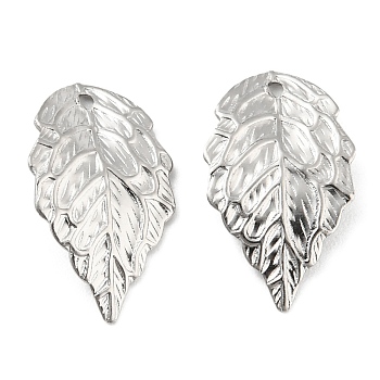 304 Stainless Steel Beads, Leaf Charm, Stainless Steel Color, 17.5x10x2.5mm, Hole: 1mm