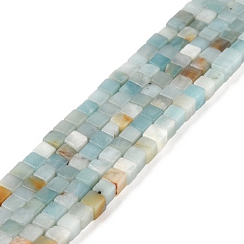 Natural Flower Amazonite Beads Strands, Cube, 4~4.5x4~4.5x4~4.5mm, Hole: 0.8mm, about 90pcs/strand, 15.20~15.35 inch(38.6~39cm)