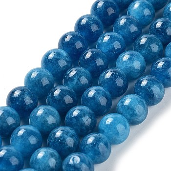 Dyed Natural Malaysia Jade Beads Strands, Round, Steel Blue, 10mm, Hole: 1.2mm, about 19pcs/strand, 7.09 inch(18cm)