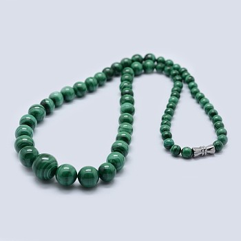 Natural Malachite Graduated Beaded Necklaces, with Brass Clasps, Medium Sea Green, 18.9 inch(48cm)