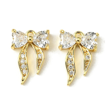 Brass Micro Pave Cubic Zirconia Charms, Bowknot, Real 18K Gold Plated, 13x9x3mm, Hole: 1mm
