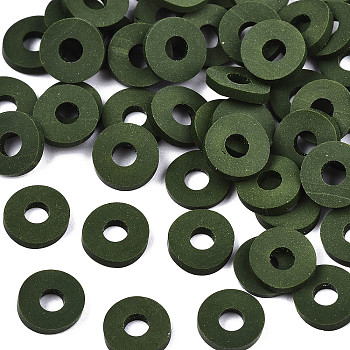 Handmade Polymer Clay Beads, for DIY Jewelry Crafts Supplies, Disc/Flat Round, Heishi Beads, Dark Green, 8x1mm, Hole: 2mm, about 13000pcs/1000g