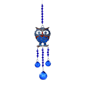 Glass Suncatchers, Wind Chimes, Alloy Pendant Decorations with Resin Evil Eye, Owl, 340mm