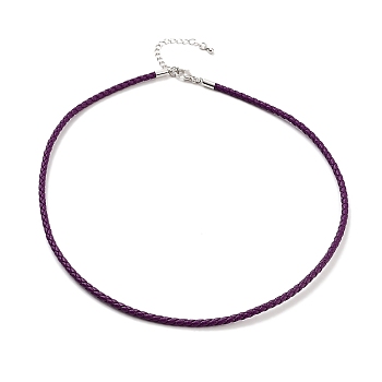 Braided Round Imitation Leather Bracelets Making, with Stainless Steel Color Tone Stainless Steel Lobster Claw Clasps, Purple, 17-1/8 inch(43.6cm)