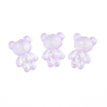 Transparent Acrylic Cabochons, Half Hole, Glitter Beads, Bear, Lilac, 25x16.5x7mm, Half Hole: 1.2mm