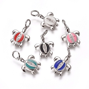 Brass Enamel Pendants, with Micro Pave Cubic Zirconia, Tortoise, Platinum, Mixed Color, 17x13x3mm, Hole: 4mm