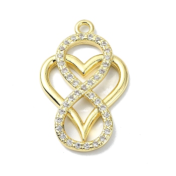 Rack Plating Real 18K Gold Plated Brass Micro Pave Cubic Zirconia Pendants, Long-Lasting Plated, Lead Free & Cadmium Free, Heart with Infinity with Heart, Clear, 29x18x3.5mm, Hole: 1.8mm