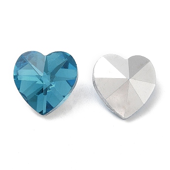 Glass Rhinestone Cabochons, Pointed Back & Back Plated, Heart, Sky Blue, 14x14x8mm