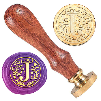 Wax Seal Stamp Set, Golden Tone Sealing Wax Stamp Solid Brass Head, with Retro Wood Handle, for Envelopes Invitations, Gift Card, Letter J, 83x22mm, Stamps: 25x14.5mm