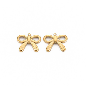 Ion Plating(IP) 304 Stainless Steel Charms, Bowknot, Real 14K Gold Plated, 12.5x15x2mm, Hole: 1.2mm