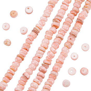 2 Strands Natural Cultured Freshwater Shell Beads Strands, Dyed, Rondelle, Pink, 6.5~7.5x2~6.5mm, Hole: 1mm, about 85pcs/strand, 14.88 inch(37.8cm)