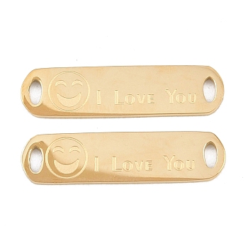 304 Stainless Steel Connector Charms, Oval with Smiling Face and Word I Love You Links, Golden, 20x5x1mm, Hole: 2x1mm