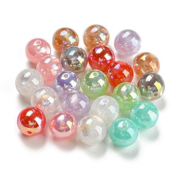 UV Plating Iridescent Acrylic Beads, Round, Mixed Color, 16mm, Hole: 2mm
