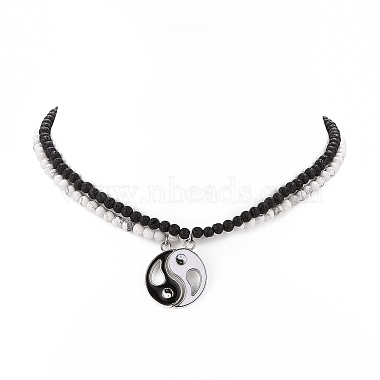2Pcs 2 Style Alloy Enamel Yin Yang Metching Pendant Necklaces Set(NJEW-JN04175-02)-4