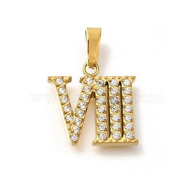 Golden Clear Number Stainless Steel+Cubic Zirconia Pendants