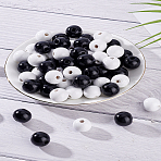 80Pcs 2 Colors Printed Wood European Beads, Round, Mixed Color, 19~20x17.5~18mm, Hole: 4.5mm, 40pcs/color(WOOD-LP0001-01)