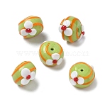 Handmade Lampwork Enamel Beads, Hand Painted Beads, Flat Round, Flower, 18~18.5x15~16x10.5~12mm, Hole: 1.6mm(LAMP-Z020-06A)