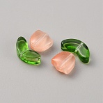 Handmade Lampwork Beads, Flower and Leaf, Sandy Brown, 9x9x5.5mm, Hole: 1mm, 10 set/bag(LAMP-TAC0004-04C)