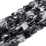 Handmade Lampwork Beads Strands, Square, Black, 10.5~11.5x10.5~12.5x5~7mm, Hole: 0.8~1mm, about 24pcs/strand, 10.24~10.43 inch(26~26.5cm)(LA-N046-01A)