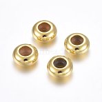 201 Stainless Steel Beads, with Rubber Inside, Slider Beads, Rondelle, Golden, 6x3mm, Hole: 2.7mm, Rubber Hole: 1.5mm(STAS-O110-12G-B)