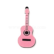 Guitar Shape Acrylic Big Pendants, with Glitter Powder, Pink, 64x26x4.5mm, Hole: 1.5mm(MACR-E002-02B)
