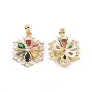 Real 18K Gold Plated Brass Micro Pave Clear Cubic Zirconia Pendants, Flower Charms, Colorful, 22x17.5x4.5mm, Hole: 5x2.5mm(KK-E068-VC401)