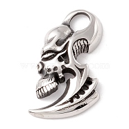304 Stainless Steel Pendants, Skull, Antique Silver, 34x20x5.5mm, Hole: 7x6mm(STAS-M299-09AS)