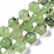 Natural White Jade Beads Strands, Imitation Prehnite, with Seed Beads, Faceted, Polygon, 10x9.5mm, Hole: 1.2mm, about 32~33pcs/strand, 14.76 inch~15.28 inch(37.5cm~38.8cm)(G-T132-047C)