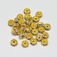 Rack Plating Brass Rhinestone Bead Spacers, Rondelle, Golden, 4x2mm, Hole: 1mm(RB-D303-G)
