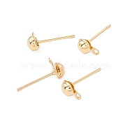 304 Stainless Steel Stud Earring Findings, with Horizontal Loop, Half Round, Real 18K Gold Plated, 6.5x4mm, Hole: 1mm, Pin: 0.7mm(STAS-P307-17B-G)