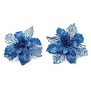 Plastic Glitter Artificial Flower, for Christmas Tree Decorations, Royal Blue, 160~165x160~165x40mm(HJEW-R124-02)