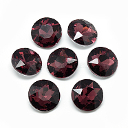 Pointed Back Glass Rhinestone Cabochons, Back Plated, Faceted, Flat Round, Dark Red, 10x4.5~5mm(RGLA-T029-10mm-18)