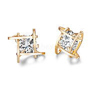 Brass Micro Pave AAA Cubic Zirconia Stud Earring, Cadmium Free & Lead Free & Nickel Free, Square, Clear, Golden, 12x12mm(EJEW-EE0004-01G)