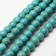 Synthetic Howlite Bead Strand, Dyed, Round, Dark Cyan, 6x5.5mm, Hole: 1mm, about 72pcs/strand, 15.3 inch(X-G-P228-04-6mm)